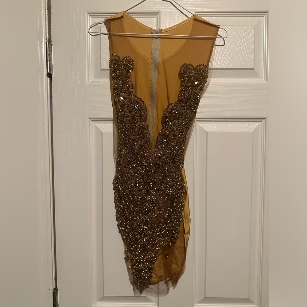 Gold Rhinestone Prom Dress - Picture 2 of 2